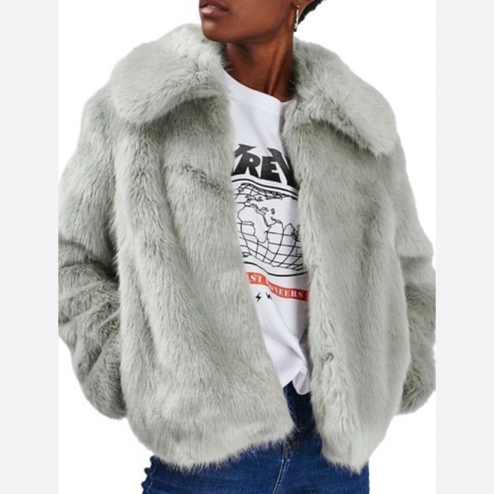 Grey faux fur Topshop coat jacket